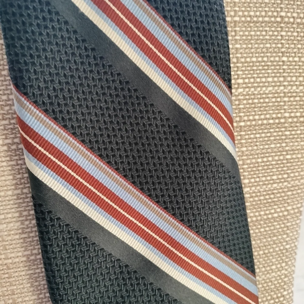 Robert Talbott Men's Striped Tie  Gray Multicolored Finest Silk Handsewn Retro